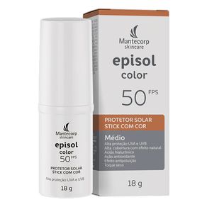Protetor Solar Facial Episol Color Stick FPS50 Cor Médio 18g