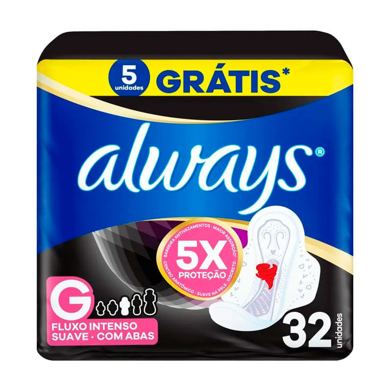 Absorvente Always Noturno Suave Com Abas Tamanho G 32 Unidades