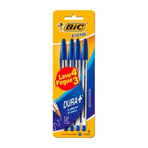 Kit Caneta Esferográfica Bic Cristal Dura+ Azul 4 Unidades