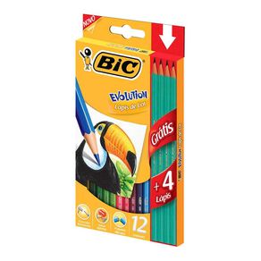 Kit Lápis de Cor Bic Evolution 12 Cores + Lápis Grafite Bic Evolution 4 Unidades