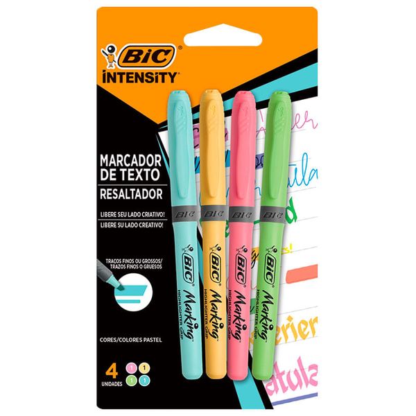 Kit Marcadores de Texto Bic Intensity 4 Cores Pastel
