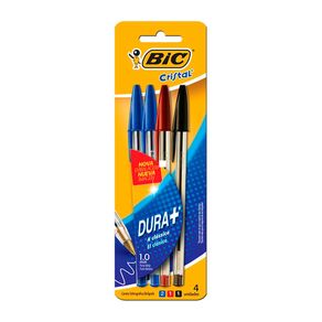 Kit Canetas Esferográficas Bic Cristal Dura+ 4 Unidades