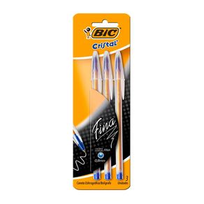 Kit Caneta Esferográfica Bic Cristal Fina 3 Unidades
