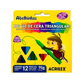 Giz de Cera Triangular Acrilex 12 Cores 95g