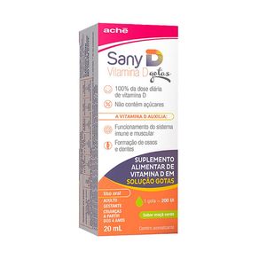 Suplemento Alimentar Sany D 200UI Vitamina D Solução Gotas Sabor Maça Verde 20ml