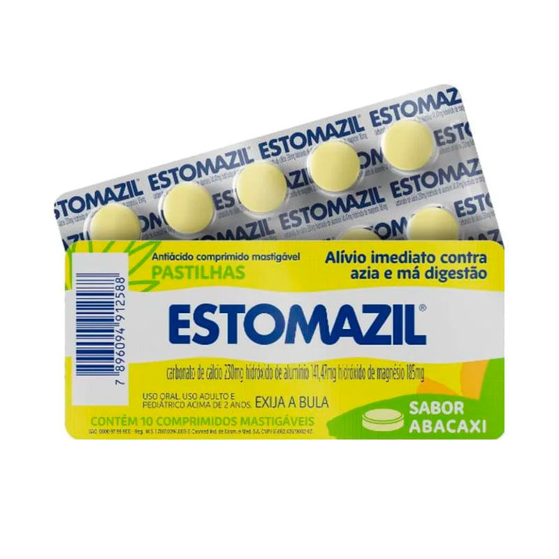 Antiácido Estomazil Antiácido Sabor Abacaxi 10 Comprimidos Mastigáveis