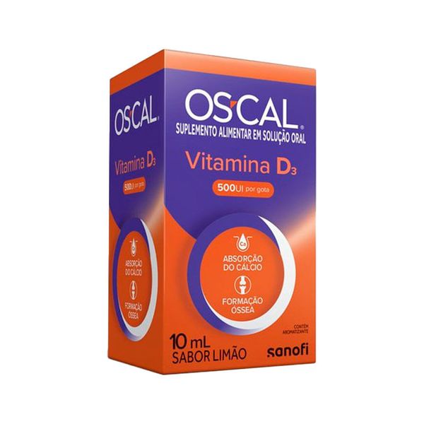 Suplemento Alimentar Os-Cal Vitamina D3 500UI Solução Oral Gotas Sabor Limão 10ml