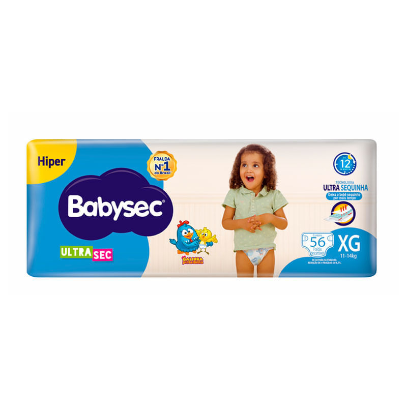 Fralda Babysec Ultrasec Hiper Galinha Pintadinha XG 56 Unidades