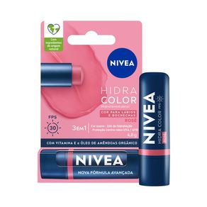 Hidratante Labial Nivea Hidra Color 3 em 1 Rosé FPS30 4,8g