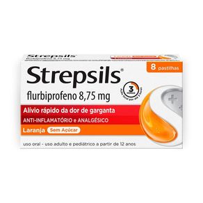 Pastilhas para Garganta Strepsils 8,75mg Sabor Laranja Sem Açucar 8 Pastilhas