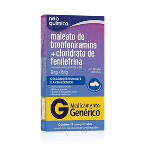 Maleato de Bronfeniramina 12mg + Cloridrato de fenilefrina 15mg Neo Química 12 Comprimidos Revestidos De Liberação Prolongada