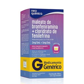 Maleato de Bronfeniramina 2mg/5ml + Cloridrato de Fenilefrina 5mg/5ml Neo Química Xarope Sabor Uva 120ml + Copo Dosador