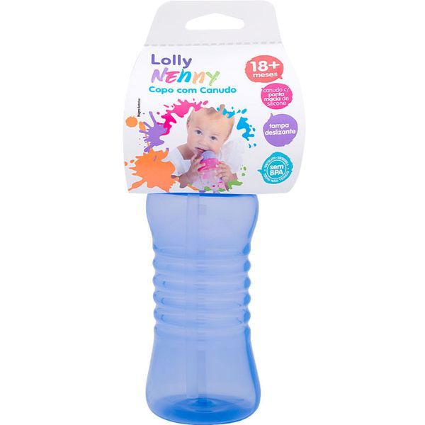 Copo Treinamento Lolly Clean Azul Com Canudo 300ml