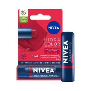Hidratante Labial Nivea Hidra Color 2 em 1 FPS30 Vermelho 4,8g