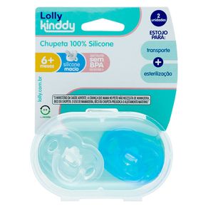 Chupeta Lolly Silicone Tamanho 2 +6 Meses Azul 2 Unidades