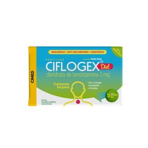 Pastilhas para Garganta Ciflogex Diet 3mg Sabor Menta e Limão 12 Unidades