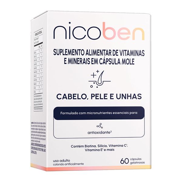 Suplemento Alimentar Nicoben Cabelo, Pele e Unhas 60 Cápsulas Gelatinosas