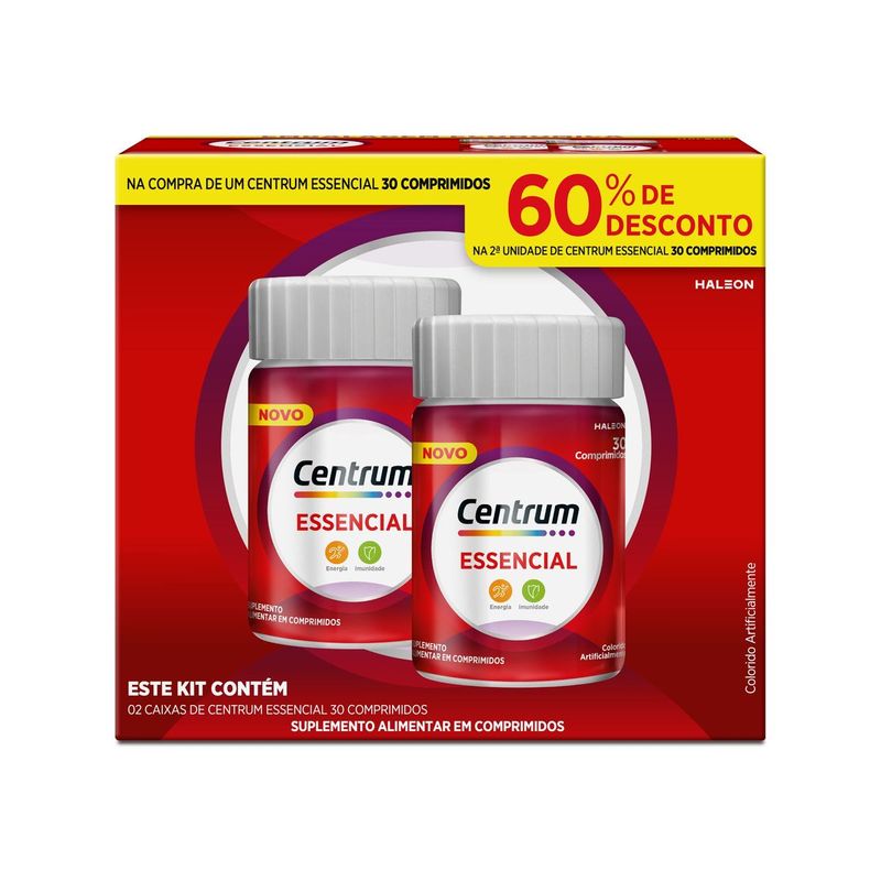 Kit Suplemento Alimentar Centrum Essencial Multivitamínico Energia e Imunidade 60 Comprimidos