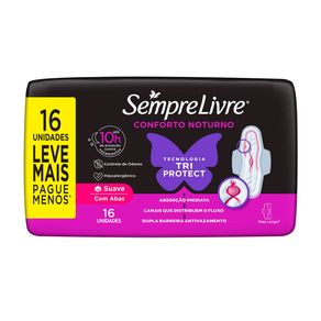 Absorvente Sempre Livre Conforto Noturno Suave Com Abas 16 Unidades