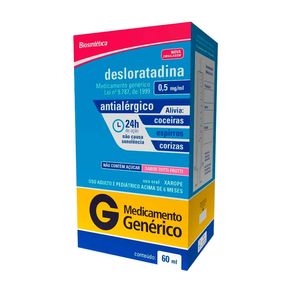 Antialérgico Desloratadina 0,5mg/ml Biosintética Sabor Tutti-Frutti 60ml + Seringa Dosadora