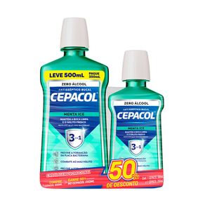Kit Enxaguante Bucal Cepacol Menta Ice Sem Ácool 500ml + Enxaguante Bucal Cepacol Menta Ice Sem Ácool 250ml