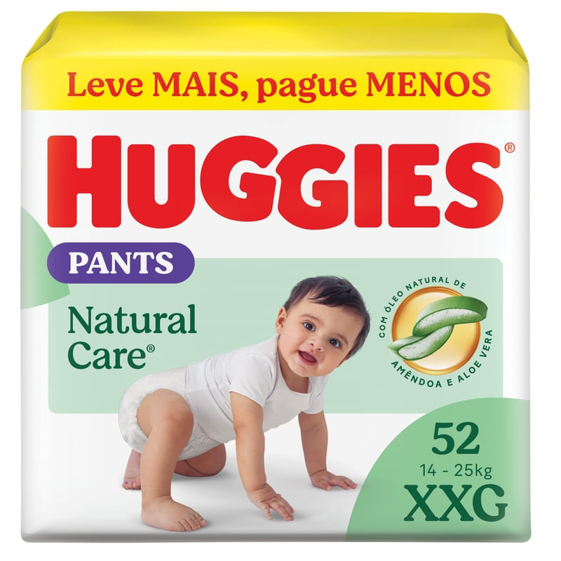 Fralda Huggies Roupinha Pants Natural Care XXG Embalagem Econômica 52 Unidades