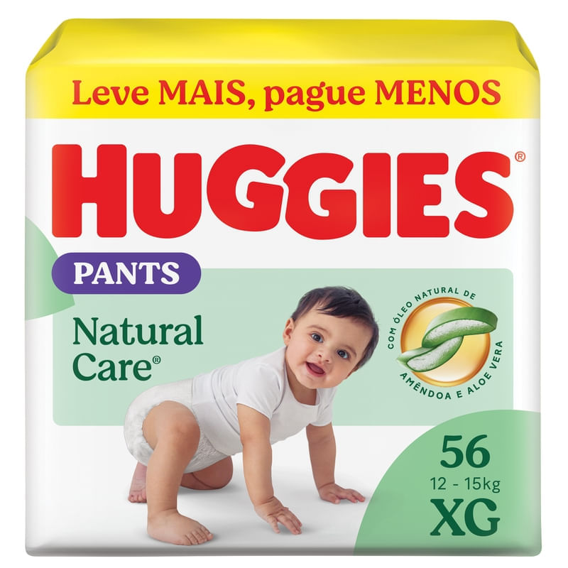 Fralda Huggies Roupinha Pants Natural Care XG Embalagem Econômica 56 Unidades