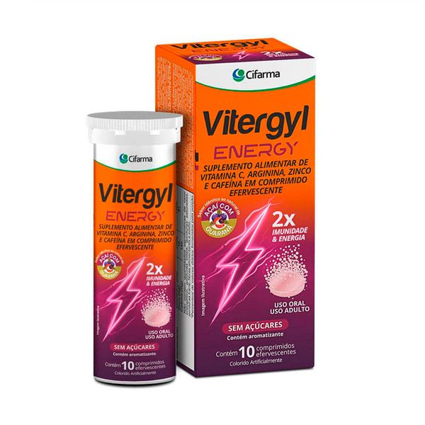 Suplemento Alimentar Vitergyl Energy Sabor Açaí com Guaraná 10 Comprimidos Efervescente