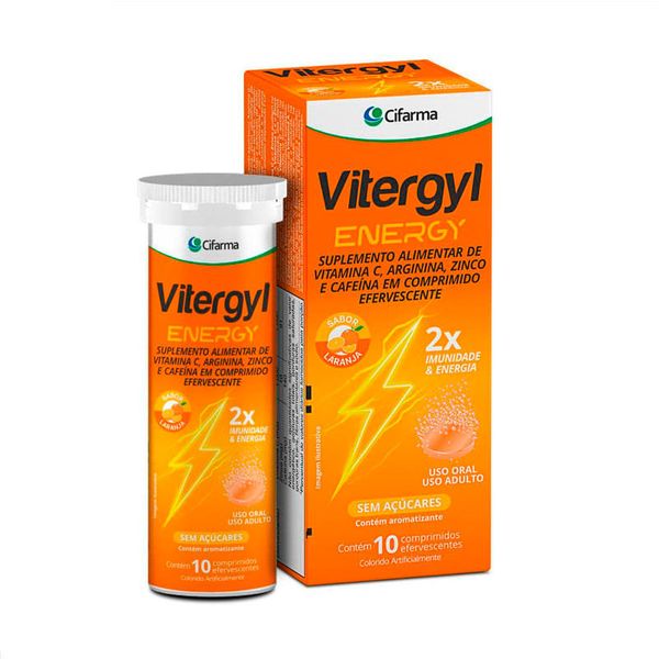Suplemento Alimentar Vitergyl Energy Sabor Laranja 10 Comprimidos Efervescente