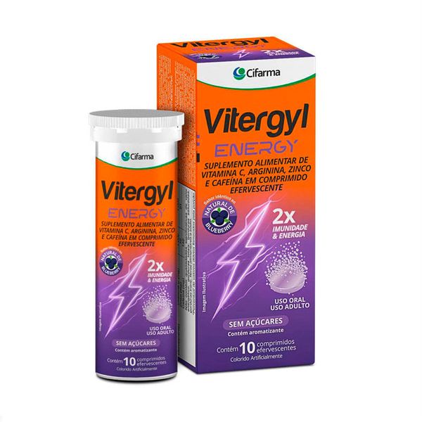 Suplemento Alimentar Vitergyl Energy Sabor Natural de Blueberry 10 Comprimidos Efervescente