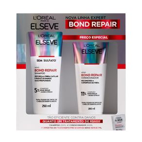 Kit Shampoo Elseve L'Oréal Paris Bond Repair 250ml + Condicionador Elseve L'Oréal Paris Repair 200ml + Amostra Grátis Pré Shampoo 7ml