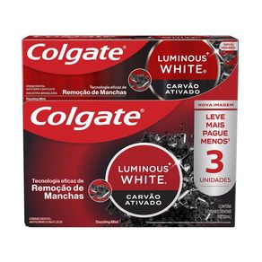 kit Creme Dental Clareador Colgate Luminous White Carvão Ativado 3 Unidades 70g Cada