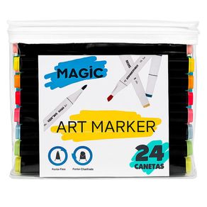 Kit Canetas Coloridas Ponta Dupla Magic Art Marker 24 Cores
