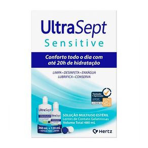 Kit Solução Multiuso Estéril para Lentes Gelatinosas Ultra Sept Sensitive 480ml + Estojo para Lentes