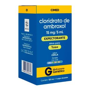 Cloridrato de Ambroxol 15mg/5ml Cimed Xarope Pediátrico Sabor Cereja 120ml