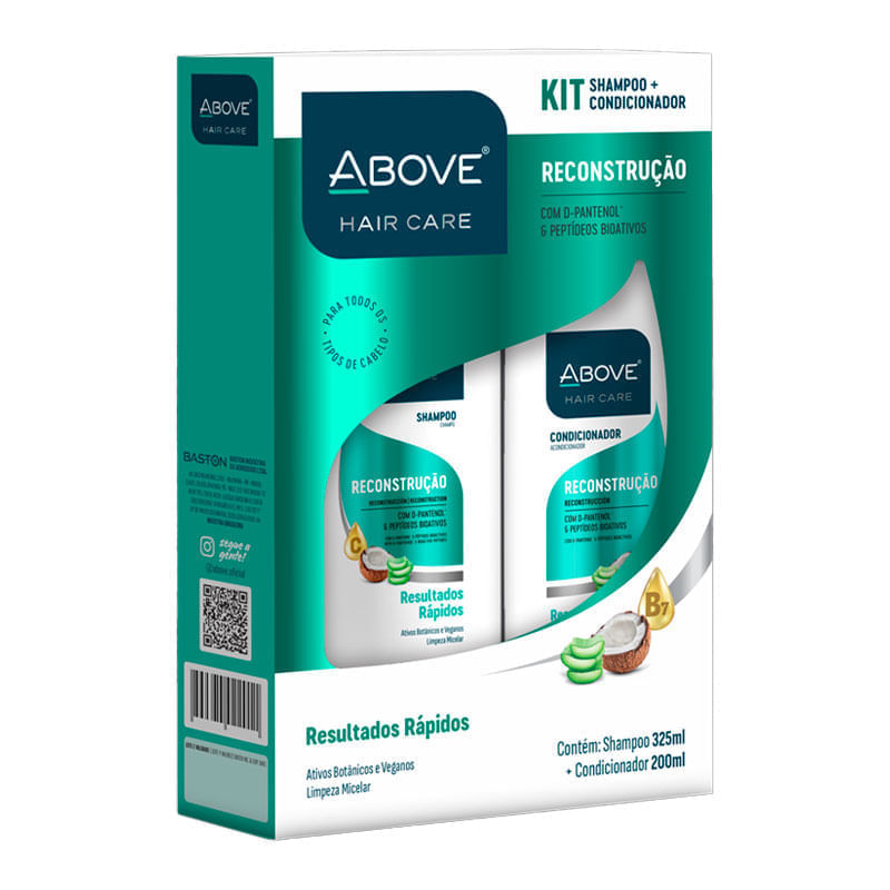 Kit Shampoo Above Hair Care Reconstrução 325ml + Condicionador Above Hair Care Reconstrução 200ml