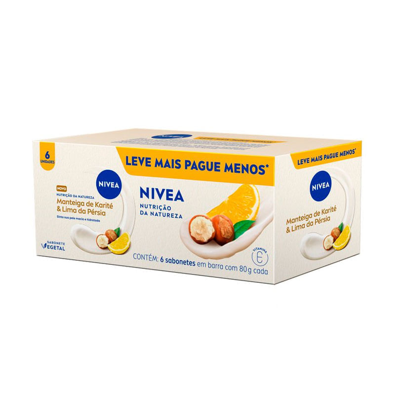 Kit Sabonete Vegetal em Barra Nivea Nutriçaõ da Natureza Manteiga de Karitá & Lima da Pérsia 6 Unidades 80g