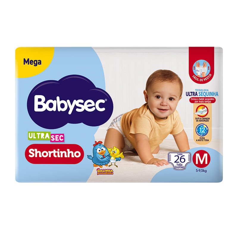 Fralda Shortinho Babysec Ultrasec Mega Galinha Pintadinha M 26 Unidades