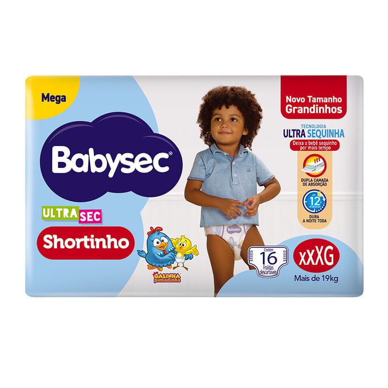 Fralda Shortinho Babysec Ultrasec Mega Galinha Pintadinha XXXG 16 Unidades