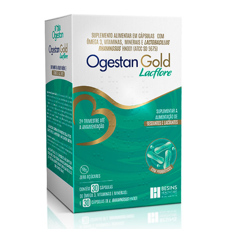 Suplemento Alimentar Ogestan Gold Lacflore 30 Cápsulas de Ômega-3 + 30 Cápsulas de Lactobacillus