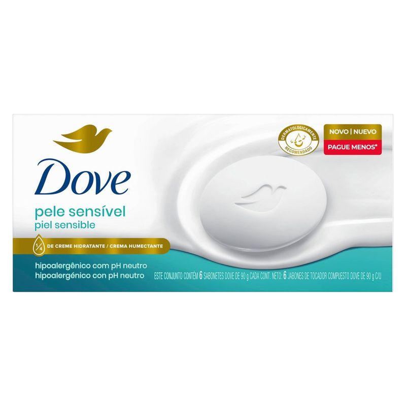 Sabonete em Barra Dove Pele Sensível 6 Unidades 90g Cada