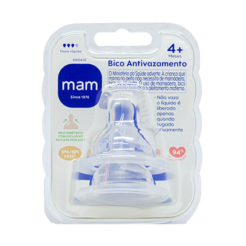 Bico de Mamadeira Mam Antivazamento Fluxo Rapido 4+ Meses 2 Unidades