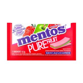 Goma de Mascar Mentos Pure Fruit Sabor Morango, Maçã Verde e Framboesa 8,5g