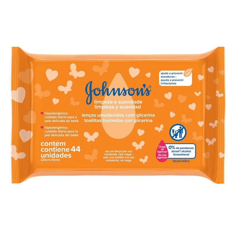 Pacote Johnson's Baby Baby Limpeza e Suavidade com 44 lenços
