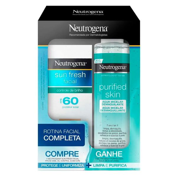Kit Protetor Solar Neutrogena Sun Fresh FPS60 Com Cor 50ml + Água Micelar Purified Skin 200ml