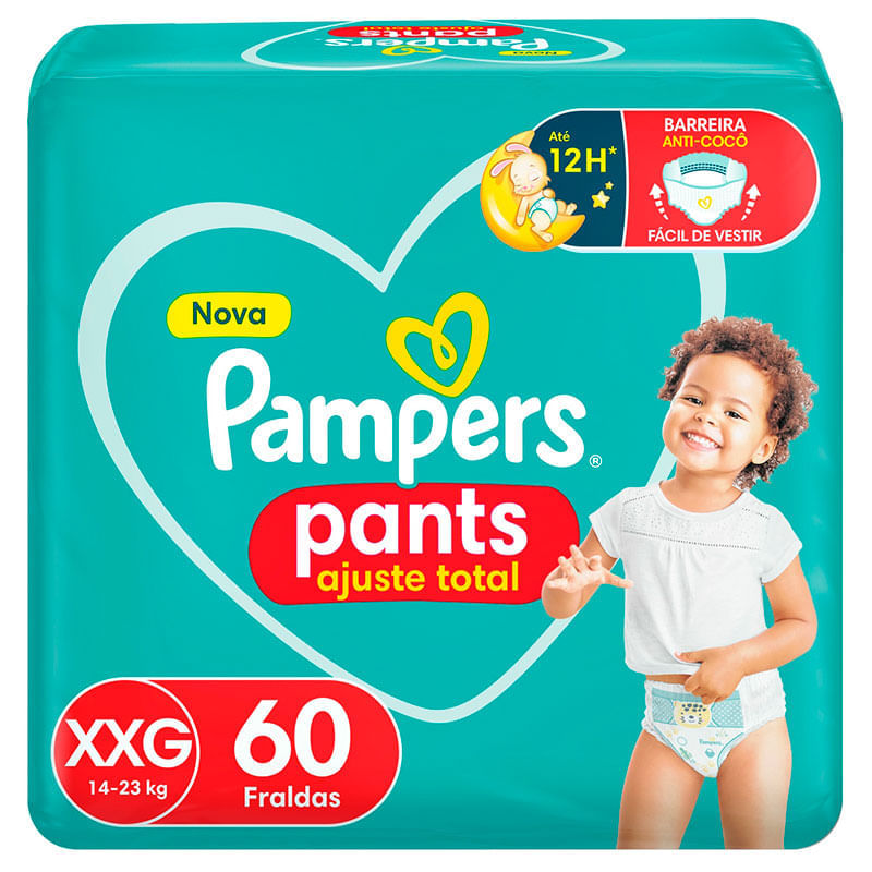 Fraldas Pampers Pants Ajuste Total XXG Embalagem Econômica 60 Unidades