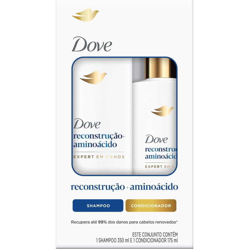 Kit Shampoo Dove Reconstrução+ Aminoácido Expert em Danos 350ml + Condicionador Dove Reconstrução+ Aminoácido Expert em Danos 175ml