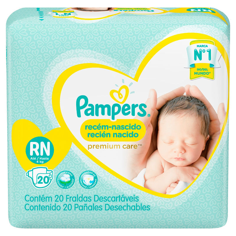 Fraldas Pampers Recém Nascido Premium Care RN 20 Unidades
