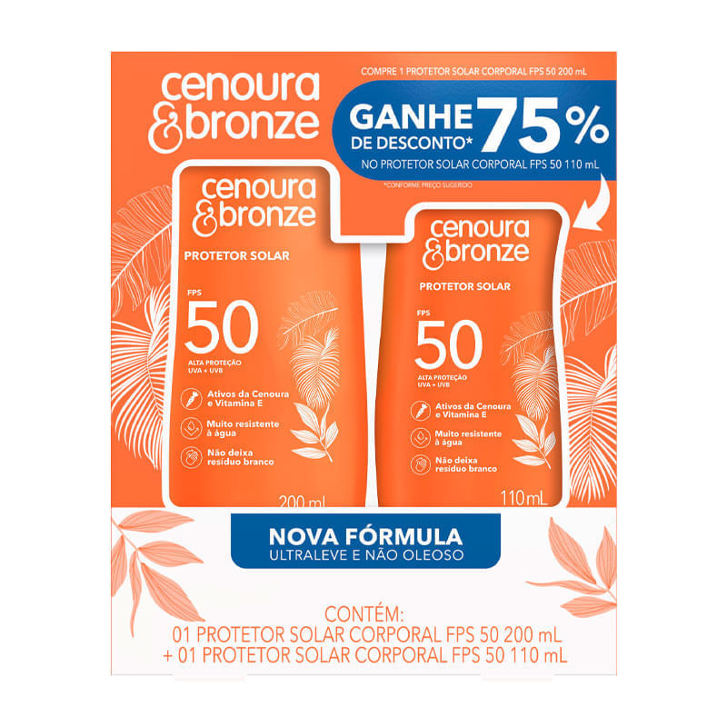 Kit Protetor Solar Corporal Cenoura & Bronze FPS50 200ml + Protetor Solar Corporal Cenoura & Bronze FPS50 110ml