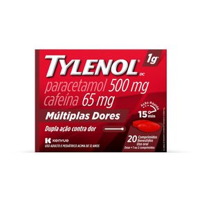 Tylenol DC Múltiplas Dores Paracetamol 1g + Cafeína 130mg 20 Comprimidos Revestidos
